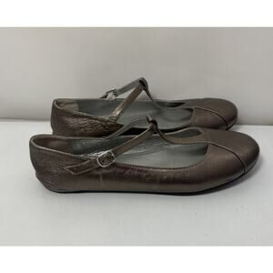 Garnet Hill Ballet Flats Womens Size 8 Gold Nora T-Strap Ballerinacore Casual